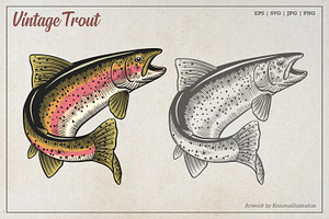 Vintage Trout Vector Art, an Animal Illustration by Kusumaillustration
