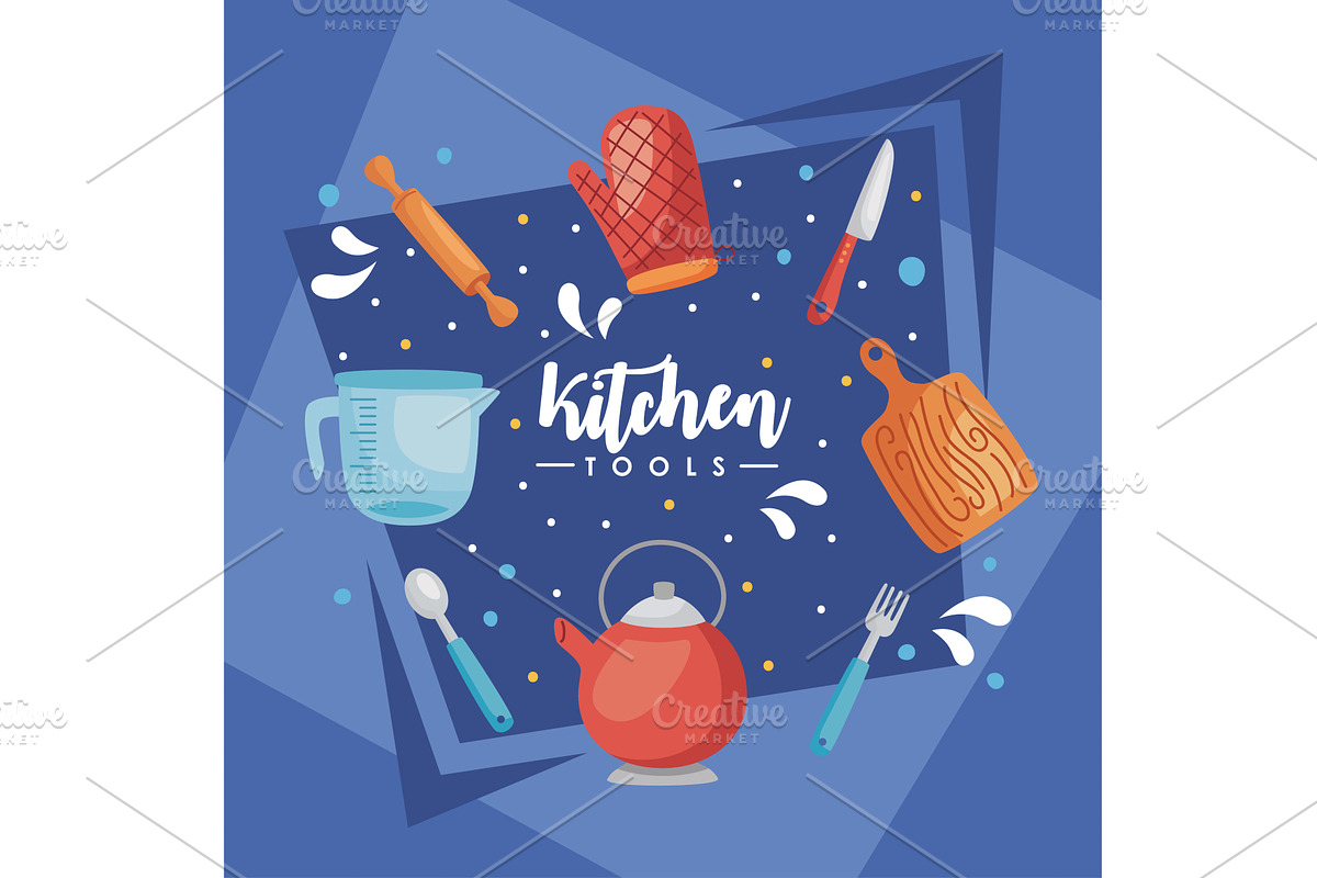 kitchen tools lettering card, an Object Illustration by studiogstock