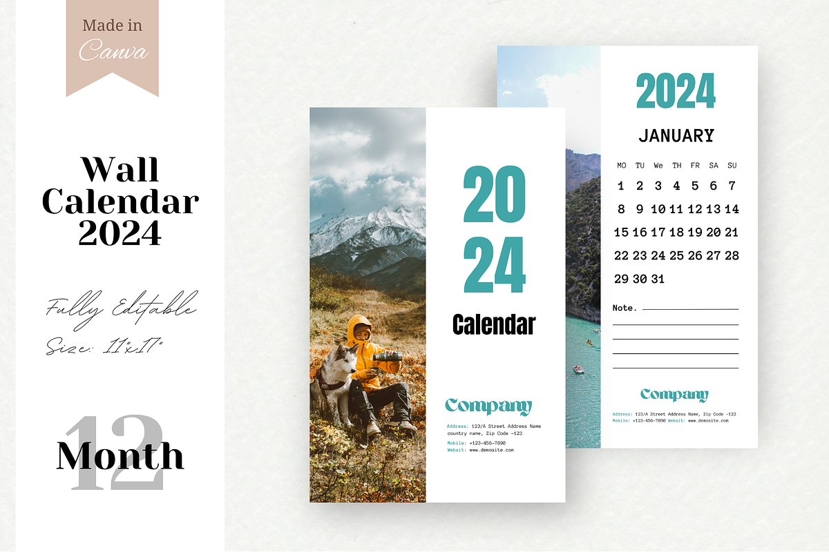 Wall Calendar 2024 Canva Frame, a Stationery Template by Waliullah Solutions (Photo 2 of 3)