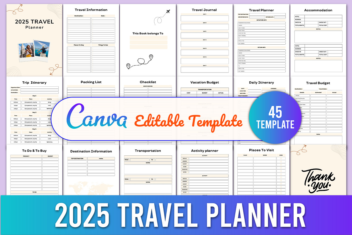 Editable 2025 Travel planner, a Stationery Template by Designmela01 (Photo 1 of 4)
