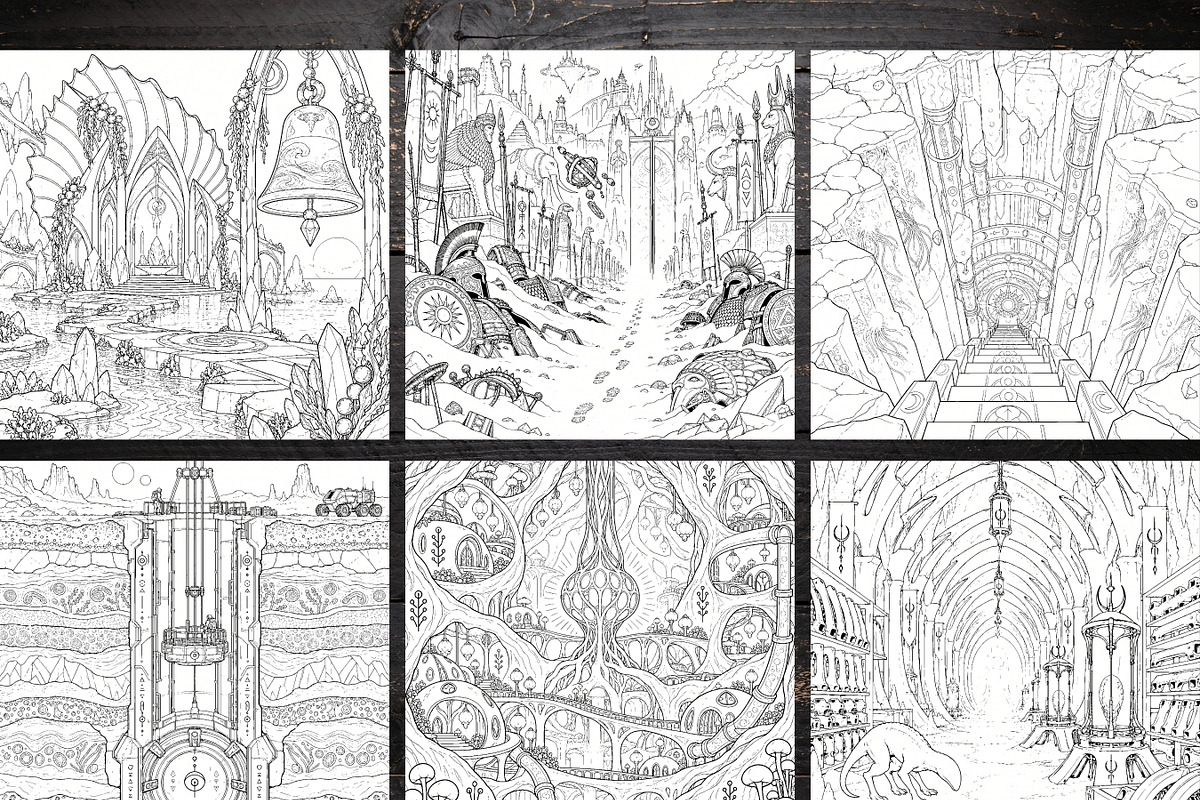 80 Alien Ruins Coloring Pages Bundle, a Brochure Template by LA Design (Photo 3 of 10)