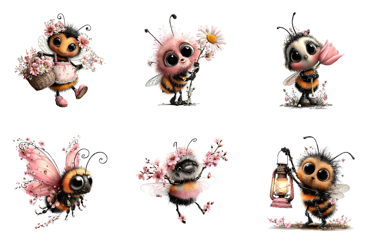 Whimsical Spring Bee Clipart PNG, an Illustration by CreationArt (Photo 2 of 7)