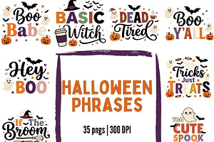 Halloween Quotes PNG Bundle, a Seasonal Illustration by Tanya Kart