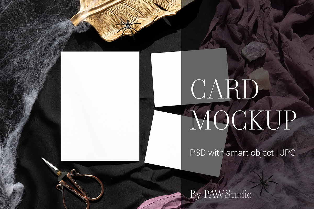 Halloween Card Mockup5x7 5x3.5 3fall, an Advertising Mockup by PawMockups (Photo 1 of 10)
