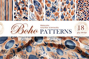 Boho Patterns, blue and terracotta