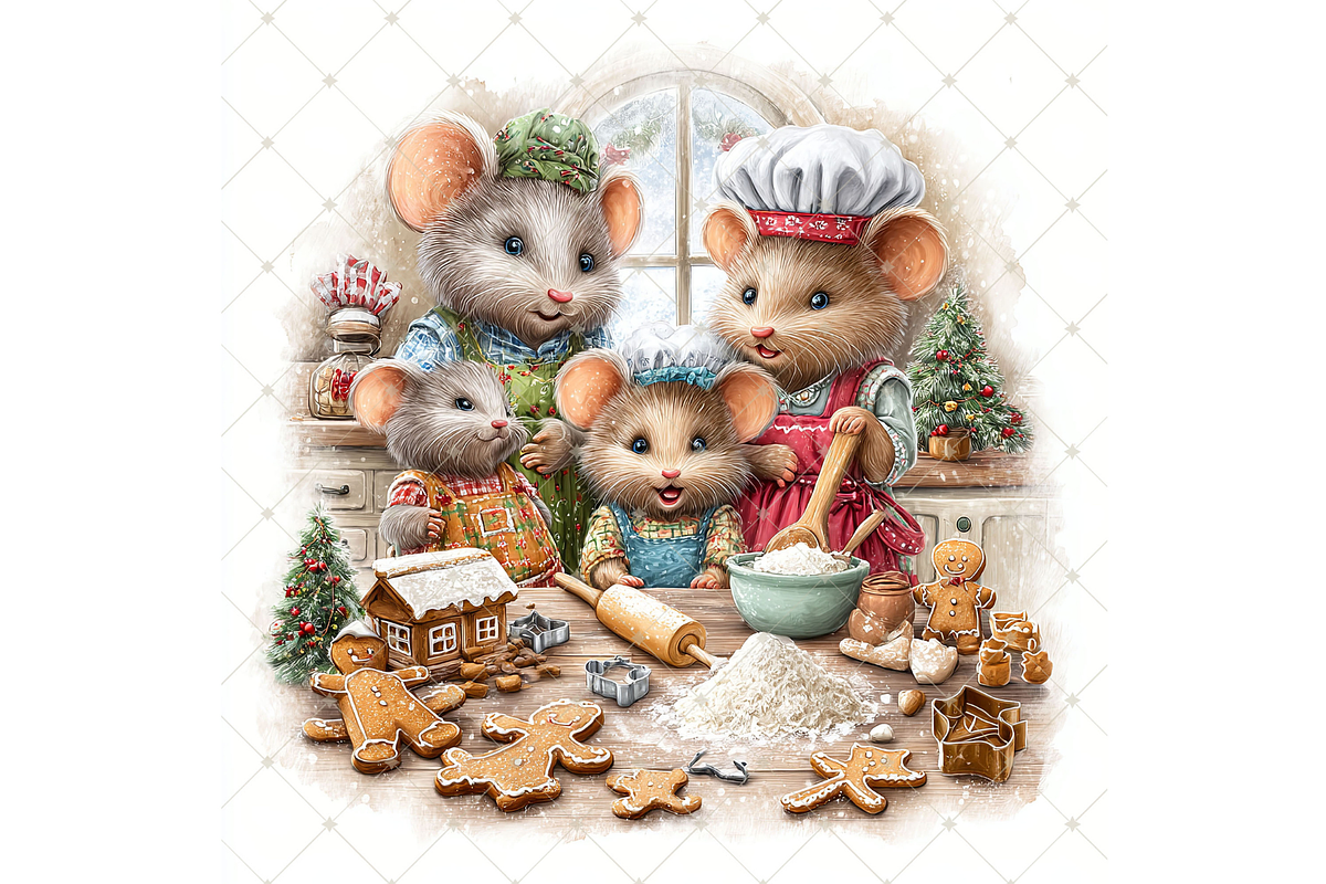 Christmas Mouse Baking Clipart JPG, a Seasonal Illustration by Memories By Lea (Photo 15 of 17)