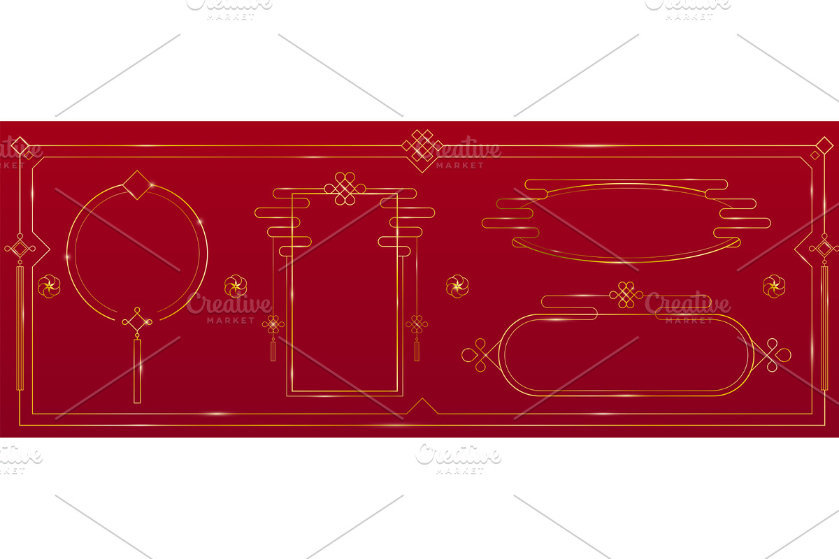 Chinese golden frames set on red, an Illustration by art PVP - market