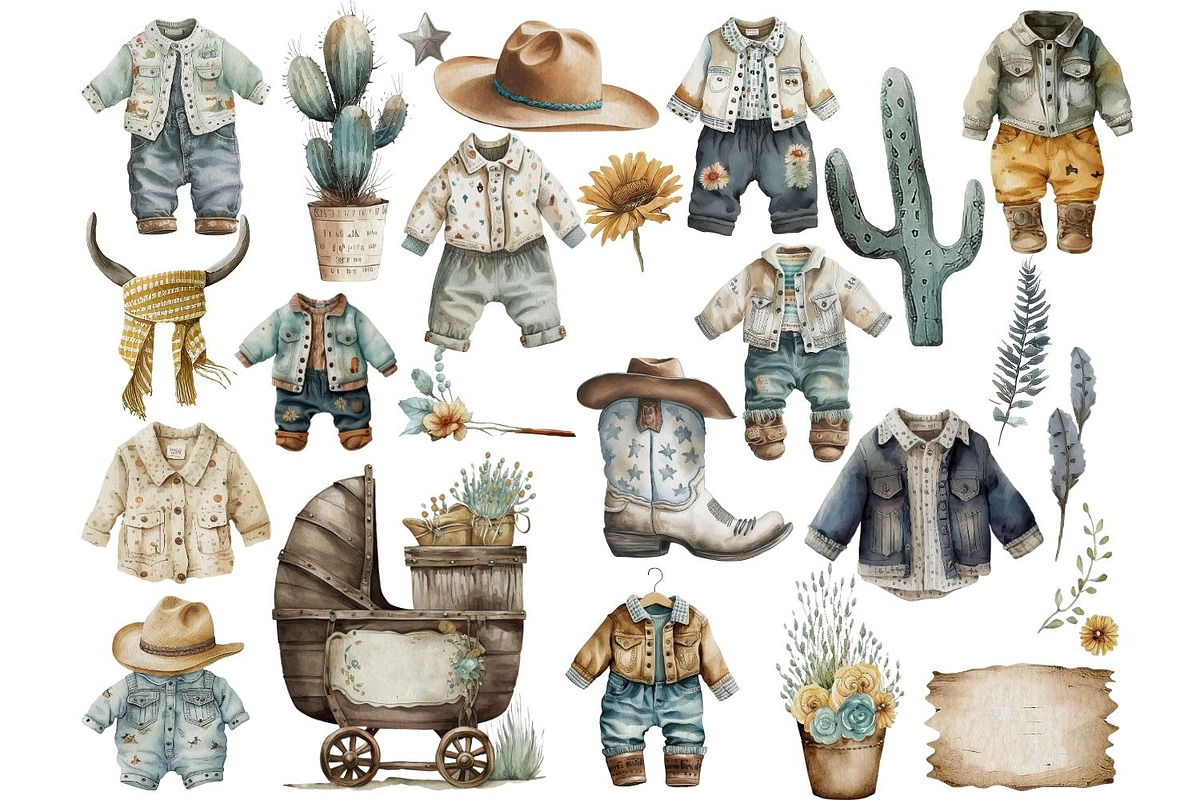 Baby Boy Cowboy Clipart, a Graphic by JBArt Clipart