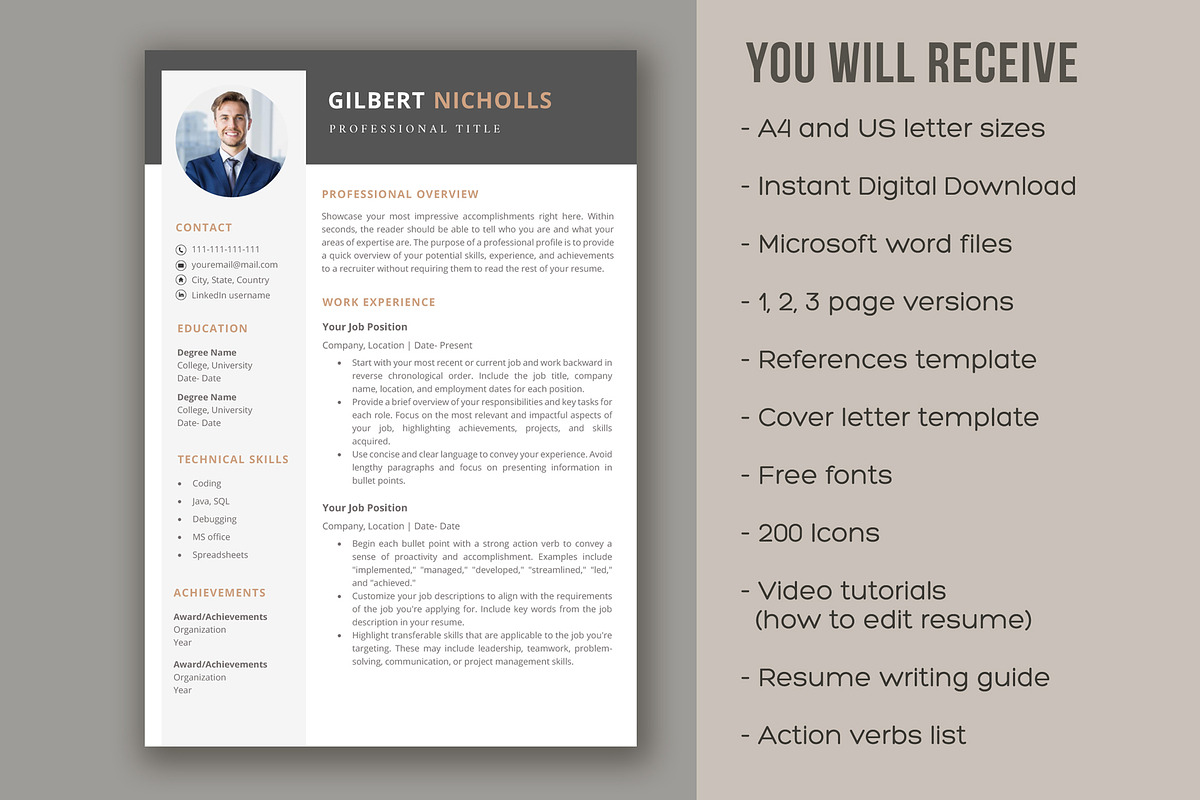 Professional Resume for word, a Resume Template by aivos (Photo 6 of 7)