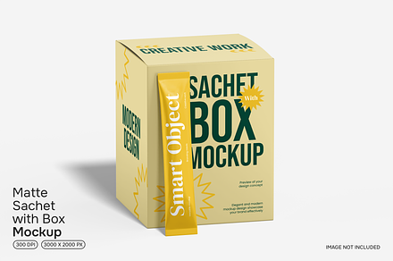 Sachet with Box Mockup, a Packaging Mockup by Permadi Creative