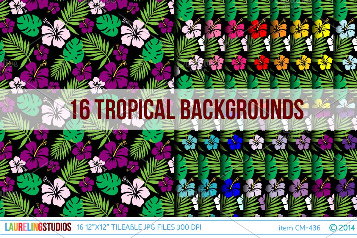 Tropical Hibiscus Background Pattern, a Pattern Graphic by Laureling Studios (Photo 1 of 4)