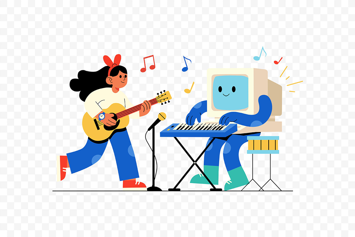 Human and AI Making Music Vector, a Technology Illustration by Partikusi Design (Photo 3 of 3)