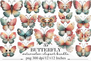 Whimsical Butterfly Clipart, an Illustration by Designking