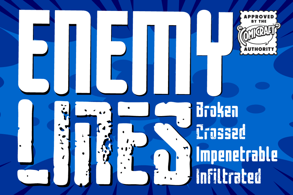 Enemy Lines - grungy sci-fi font, a Sans Serif Font by Comicraft Fonts (Photo 1 of 3)