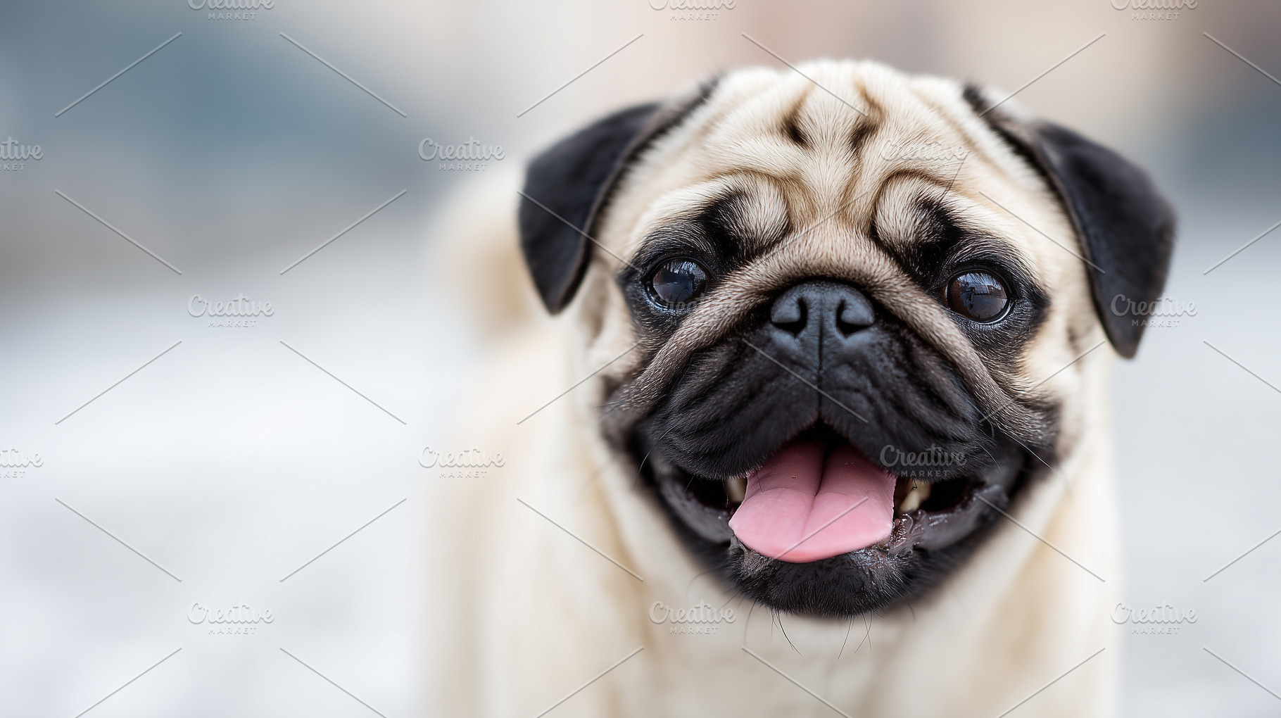 Happy pug dog with tongue out, an Animal Photo by MistyDay