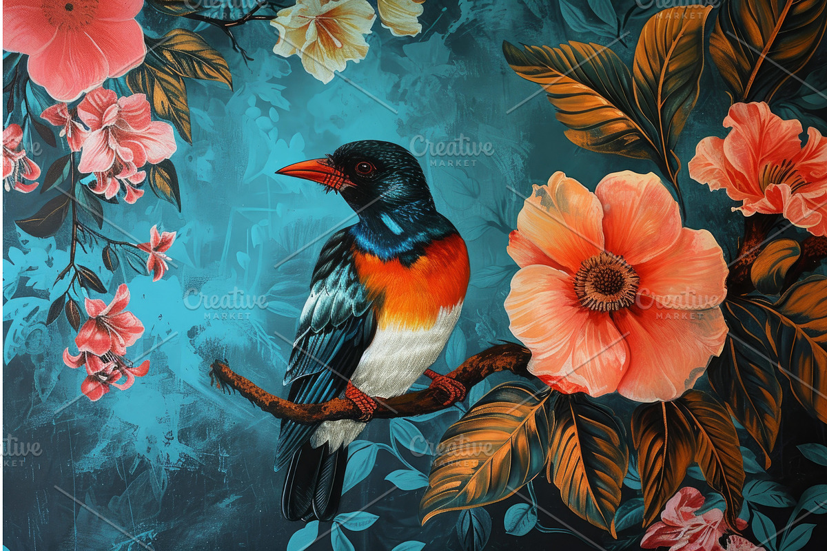 Intricate Bird flowers barocco, an Object Illustration by Ylivdesign