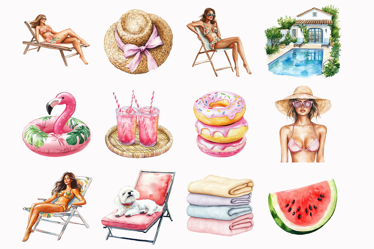 Watercolor Pool Party Clipart, an Illustration by Design Market (Photo 2 of 4)