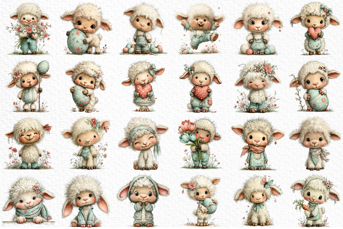 Whimsical Easter Sheep Clipart, an Illustration by Craft Nest (Photo 6 of 11)