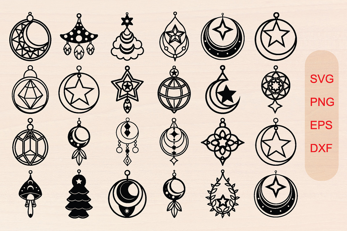 Moon & Stars Earring Svg Bundle, an Object Graphic by jannatulpakhi (Photo 1 of 6)
