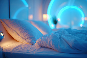 Sleep pod offers a peaceful retreat in a serene hotel room for restful nights, a Photo by AlyaAnd