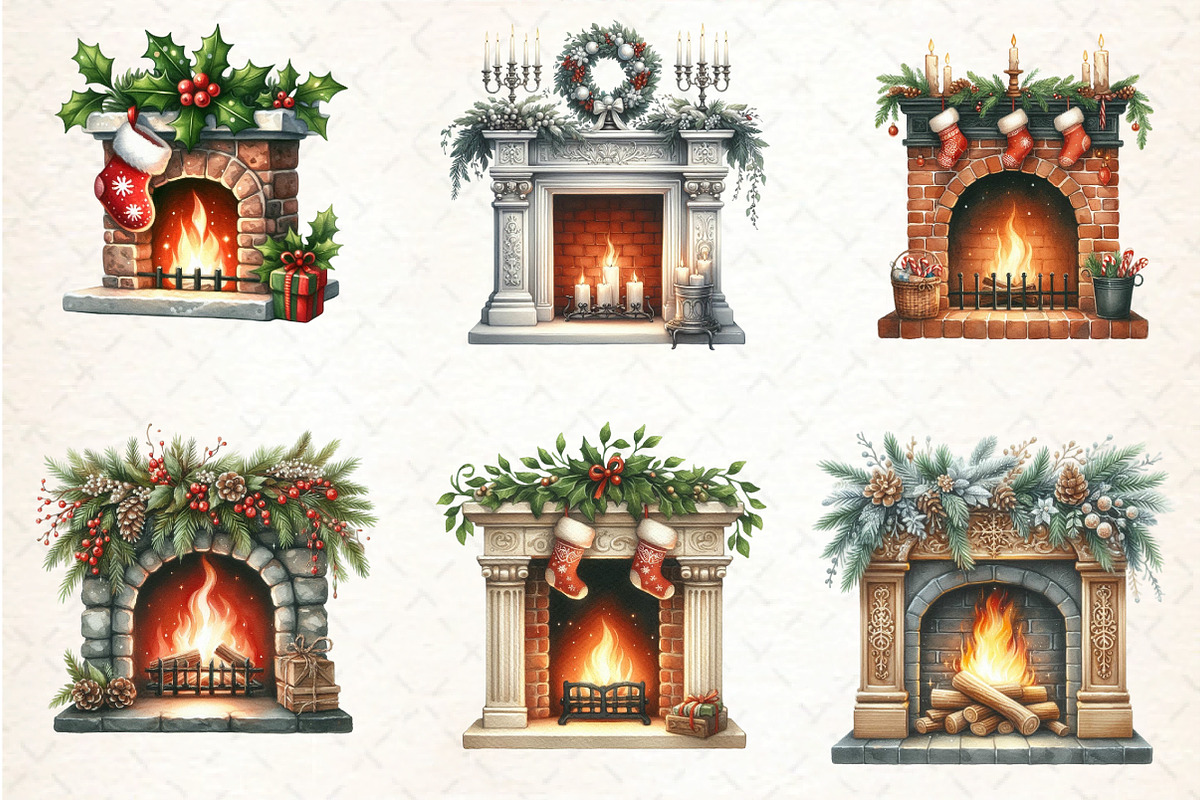 Christmas Fireplace Clipart, an Illustration by DreamCafeArt (Photo 4 of 5)