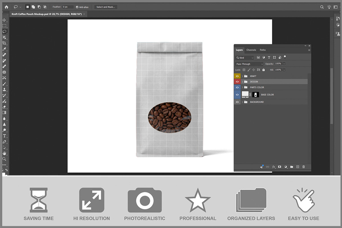 Kraft Coffee Pouch PSD, a Packaging Mockup by Bruno's Shop (Photo 2 of 3)