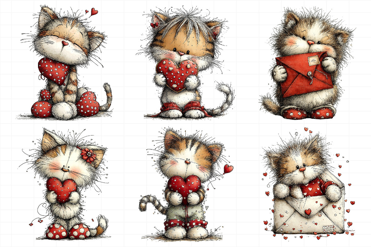 Whimsical Valentine Cat Clipart Bund, an Illustration by Daily.Designs (Photo 3 of 8)