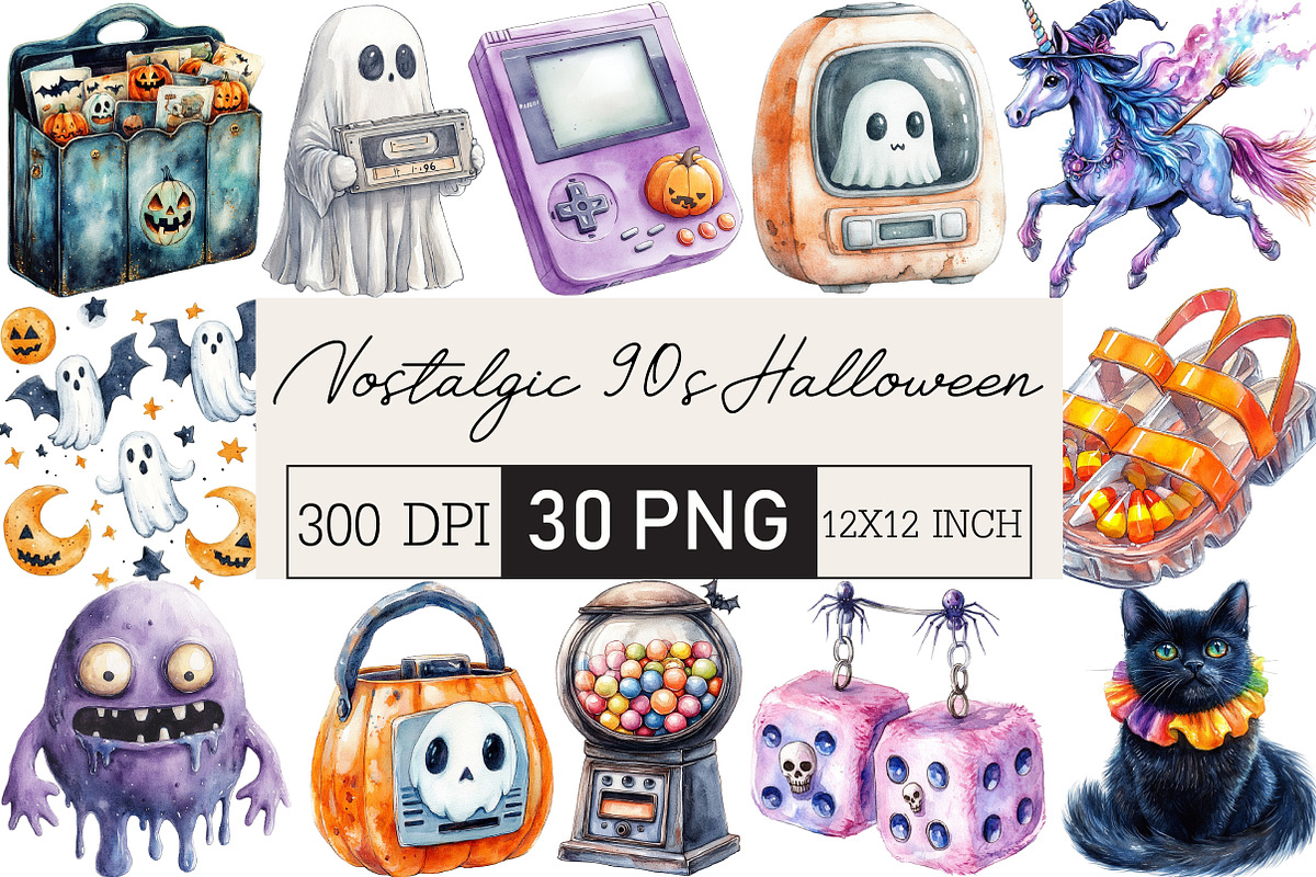 Nostalgic 90s Halloween Clipart, an Illustration by Black Bird Studio (Photo 1 of 6)