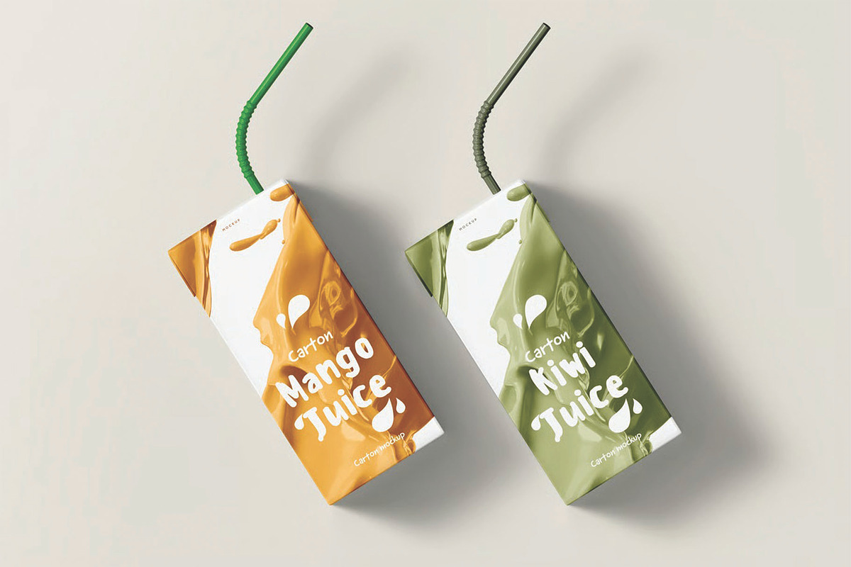 Juice Carton Packaging Box Mockup, a Packaging Mockup by DesignRushMarket (Photo 7 of 15)