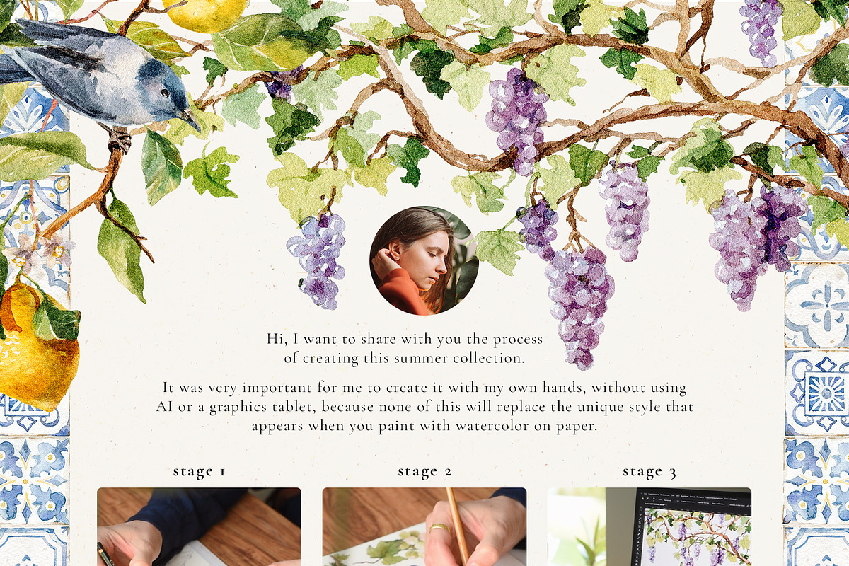 Watercolor Mediterranean summer life, a Decorative Illustration by Pamyatka Shop (Photo 2 of 25)