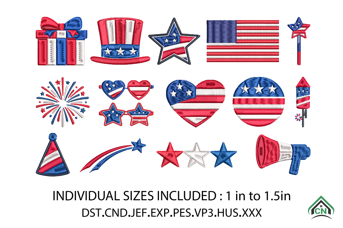 4th of July Embroidery X 15 Designs, an Illustration by Craft Nest (Photo 1 of 6)