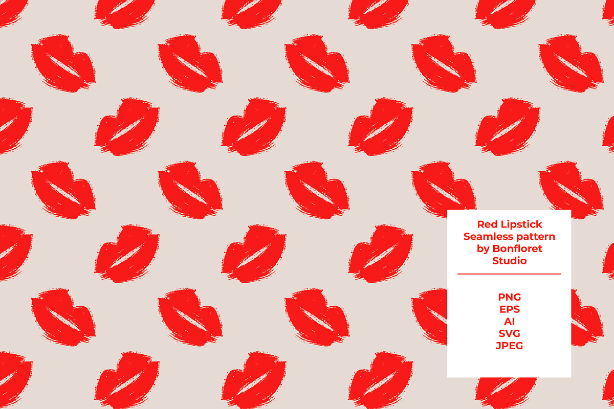 Red Lipstick Seamless Pattern, a Pattern Graphic by Bonfloret Studio (Photo 1 of 3)