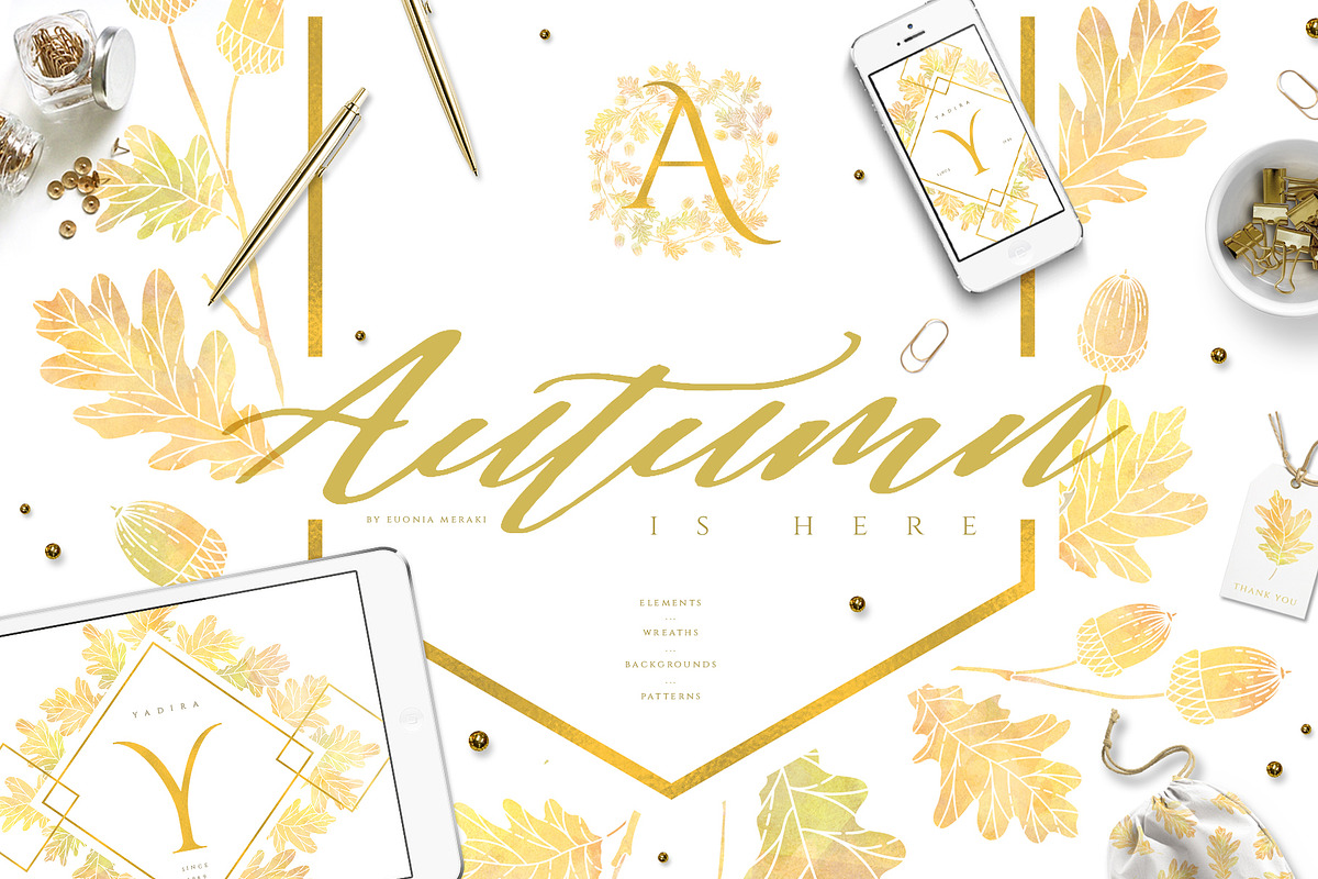 Autumn is Here - Fall Leaves clipart, an Illustration by Euonia Meraki (Photo 1 of 13)