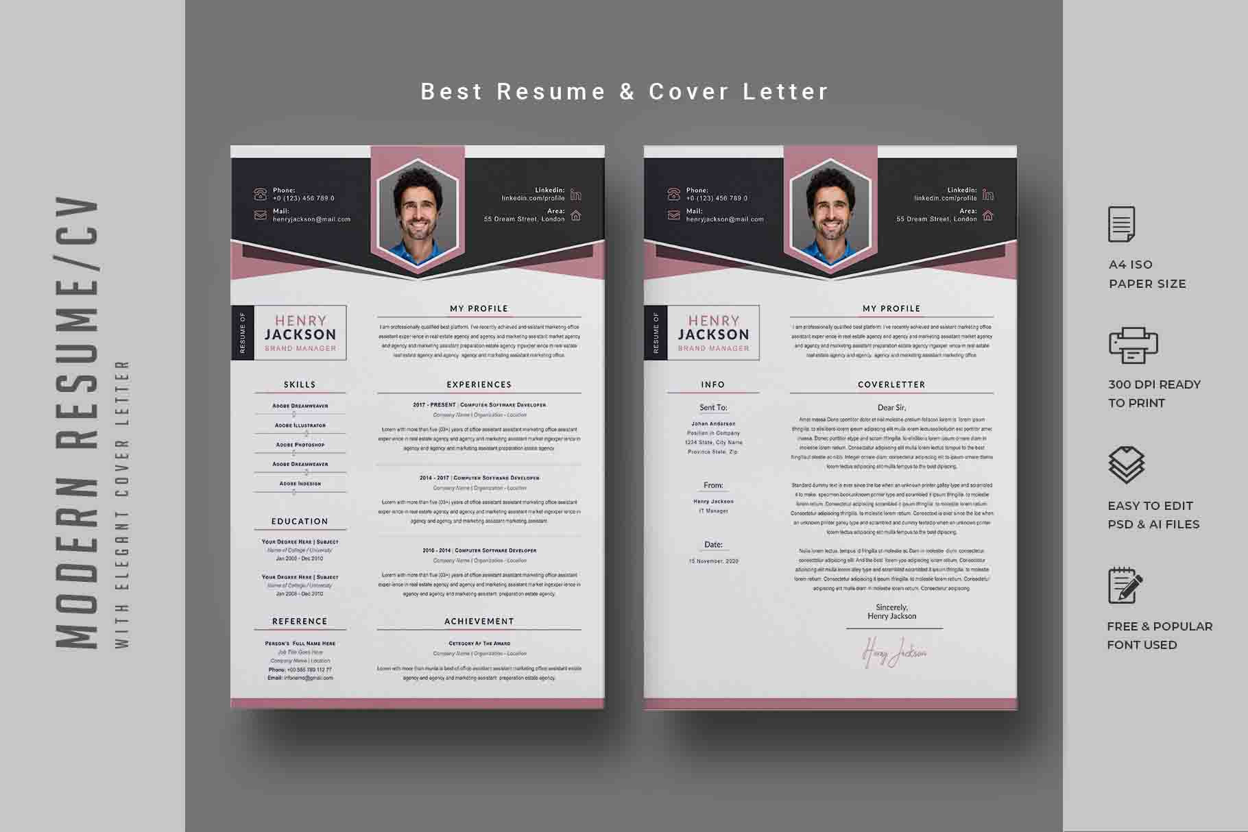 251. Modern Resume Template, a Stationery Template by CreativeRezwan