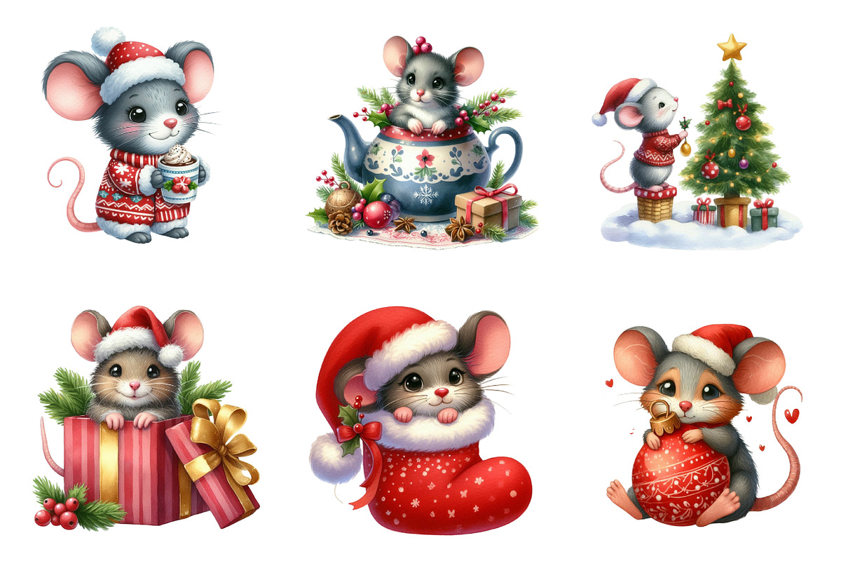 Christmas Mouse Clipart Bundle, an Illustration by SinaCreation (Photo 5 of 7)