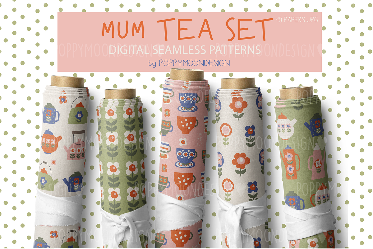 Mum Tea set, paper and clipart pack, a Food Illustration by Poppymoondesign (Photo 6 of 7)