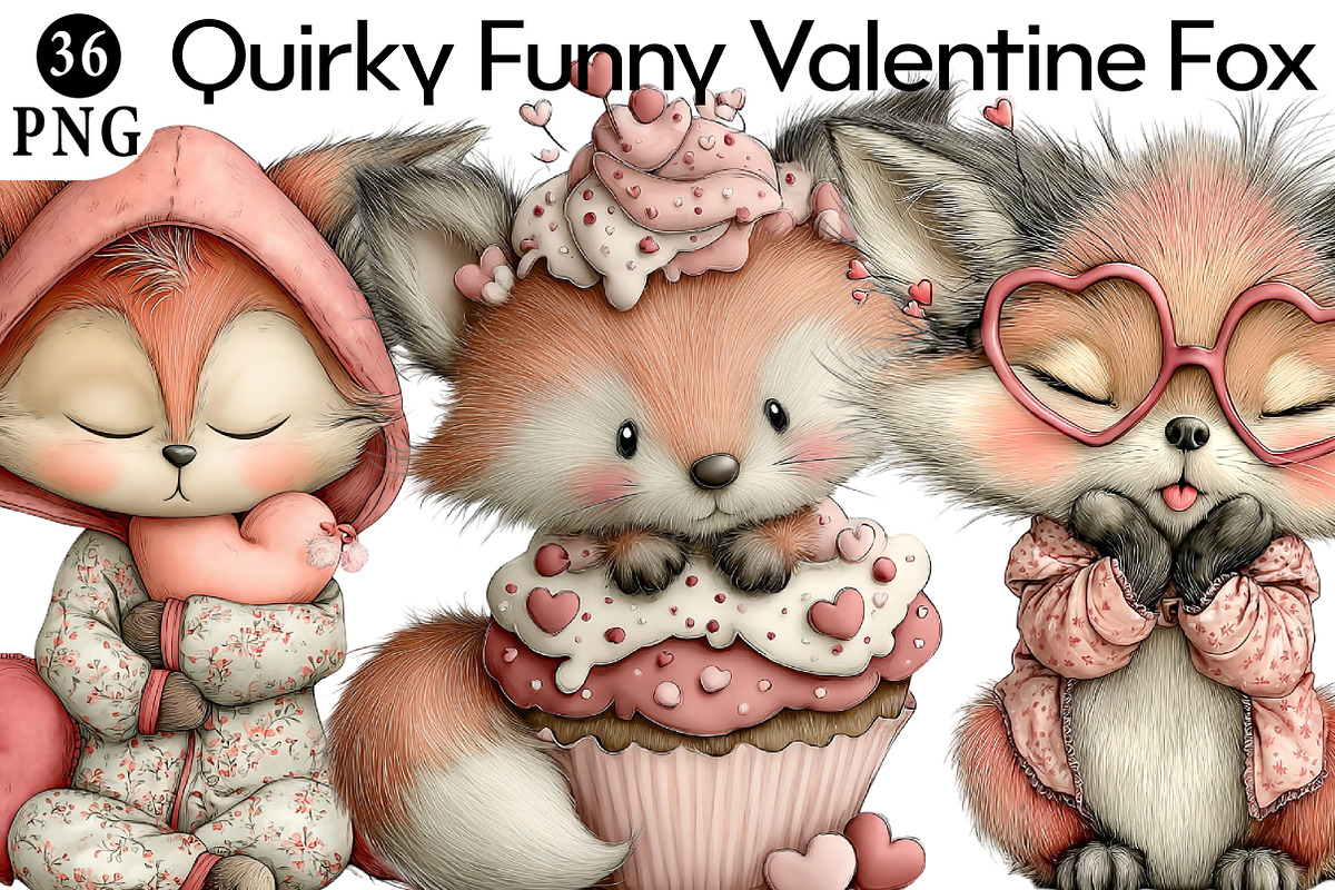 Quirky Funny Valentine Fox Clipart, an Illustration by Daily.Designs (Photo 1 of 5)
