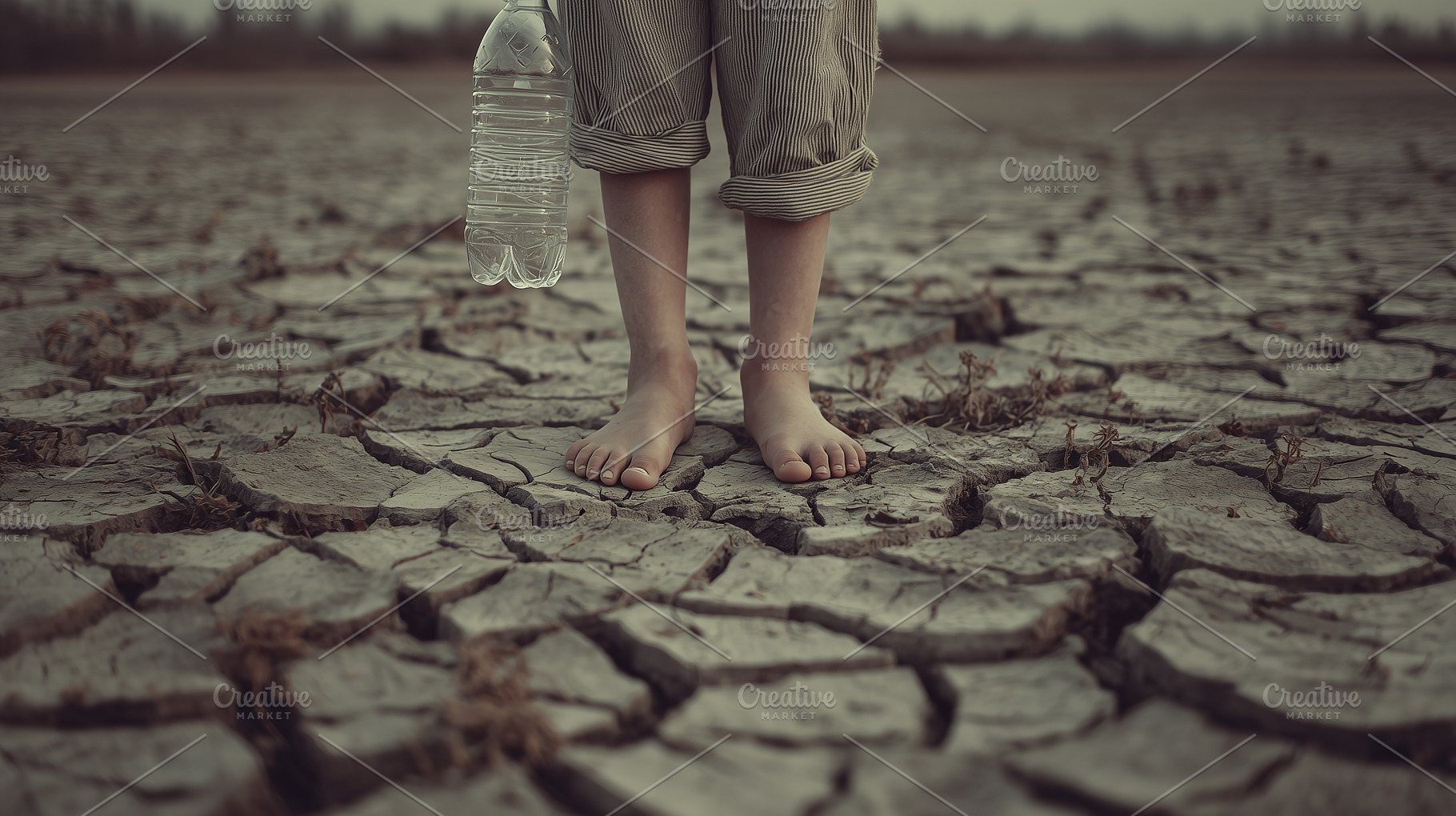 Dried cracked earth with child stand, a Person Photo by MistyDay