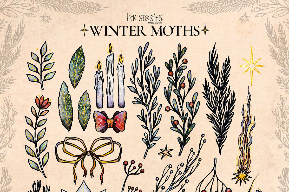 Winter Moths & Evergreen Botanicals, a Seasonal Illustration by Ink Stories (Photo 4 of 15)