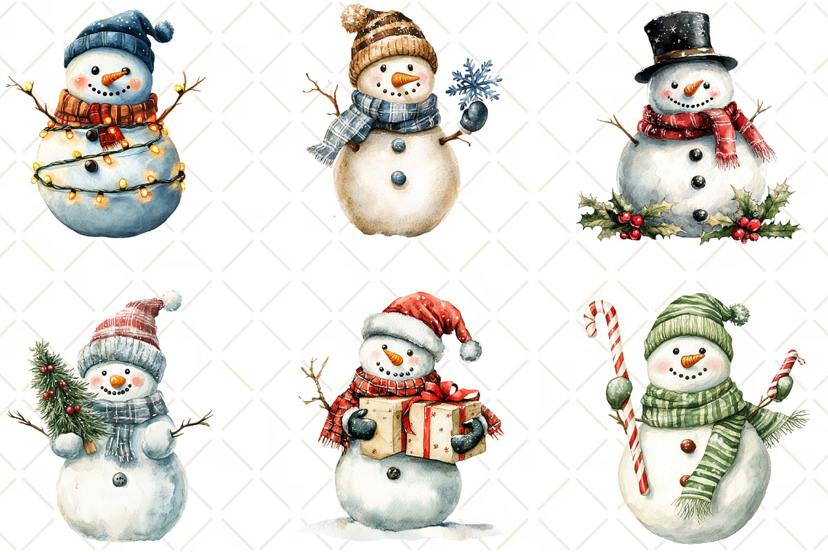 Christmas Snowman Clipart, an Illustration by Black Bird Studio (Photo 3 of 6)
