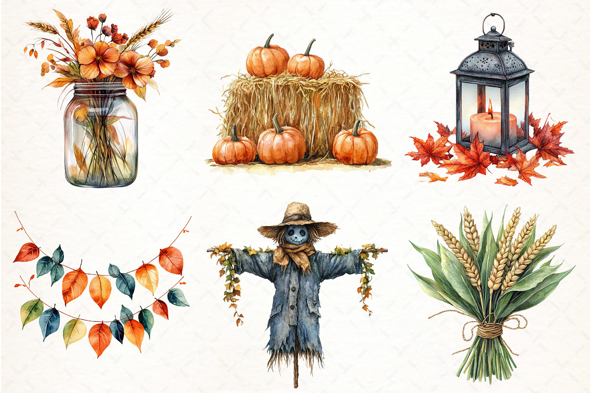 Watercolor Autumn Decorations Clipar, an Illustration by Pixels.Craft (Photo 3 of 7)