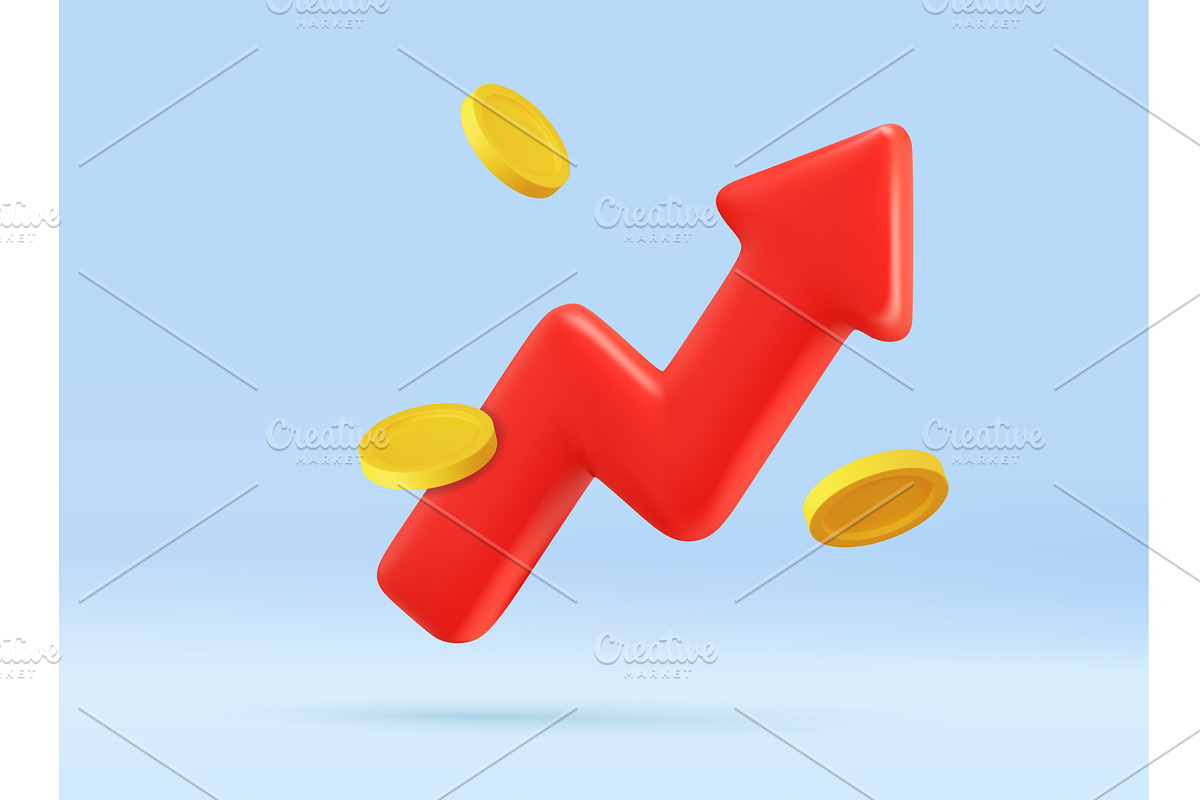 3d Rising Arrow with Flying Coins, a Finance Illustration by ModVector