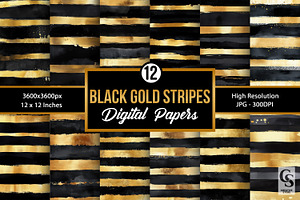 Black Gold Watercolor Stripe Pattern, a Pattern Graphic by Creative Store