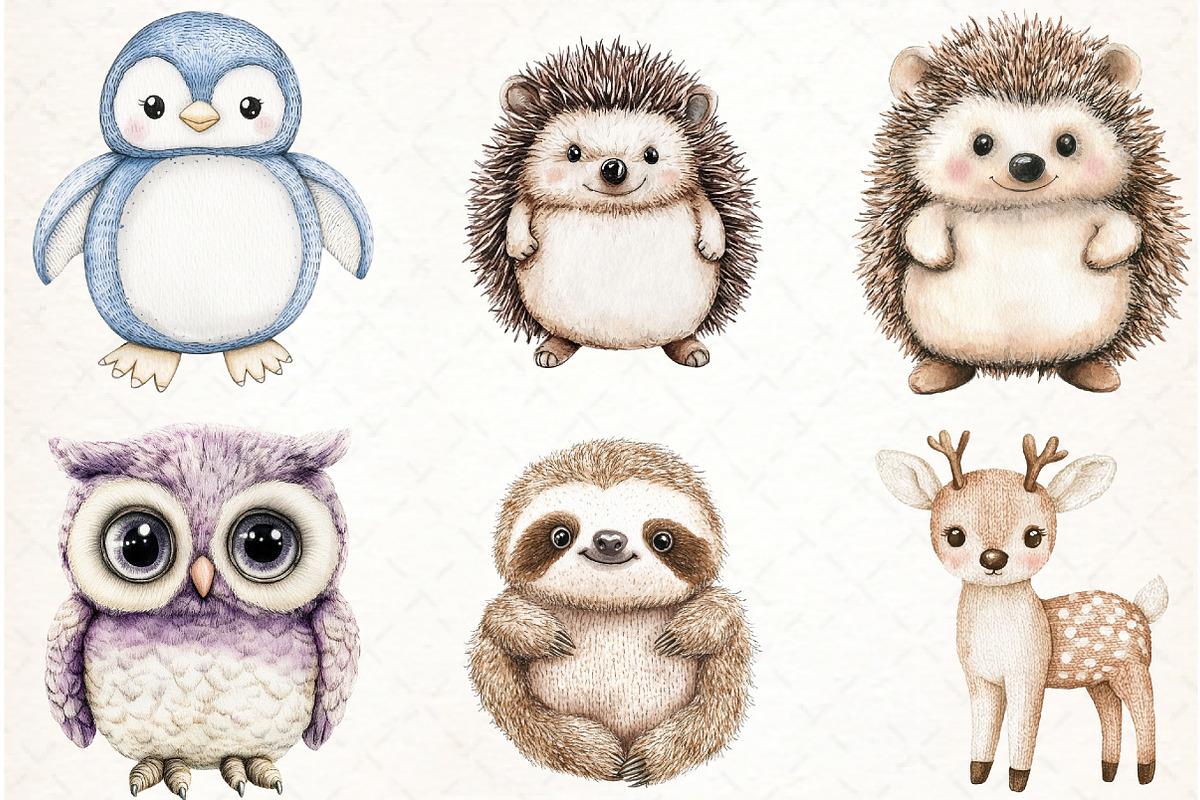 Vintage Knitted Plush Baby Animals, an Illustration by Watercolor design (Photo 3 of 4)