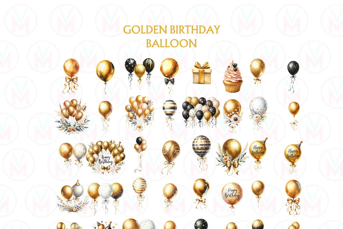 Gold Balloons birthday Clipart, png, a Decorative Illustration by VM PARTYS  BY TAIRUMA (Photo 4 of 10)