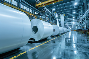 Big white paper rolls in modern factory, a Photo by AlyaAnd