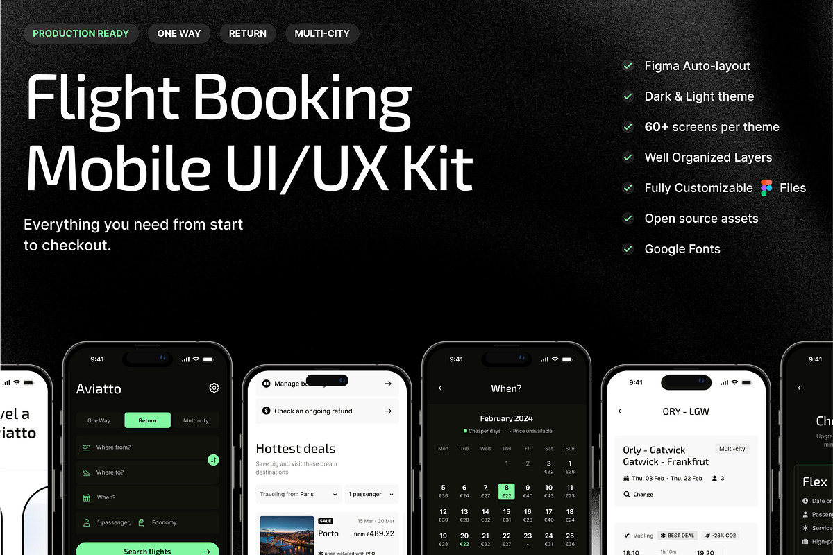 Aviatto -Flight Booking Mobile UI/UX, an UI Kit Template by Base Design Studio (Photo 1 of 4)
