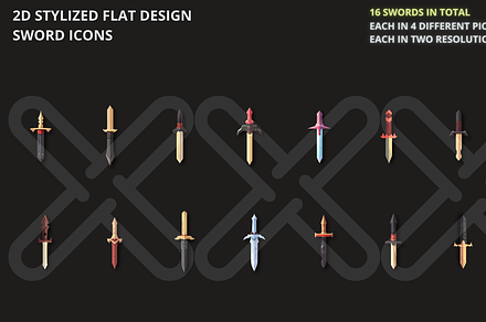 2D stylized flat design sword icons