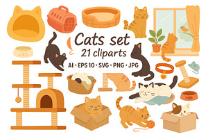 Cute Cats Clipart Set, an Animal Illustration by ananastya