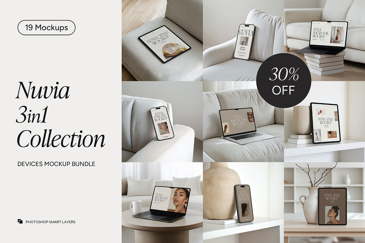Apple Devices: MacBook, iPhone, iPad, a Device Mockup by Wildfield Studio (Photo 1 of 11)